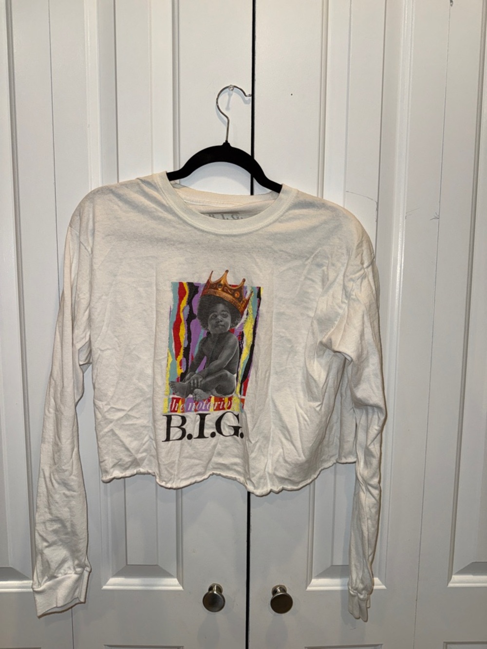 B.I.G. Graphic Long Sleeve‎ Crop Tee - White